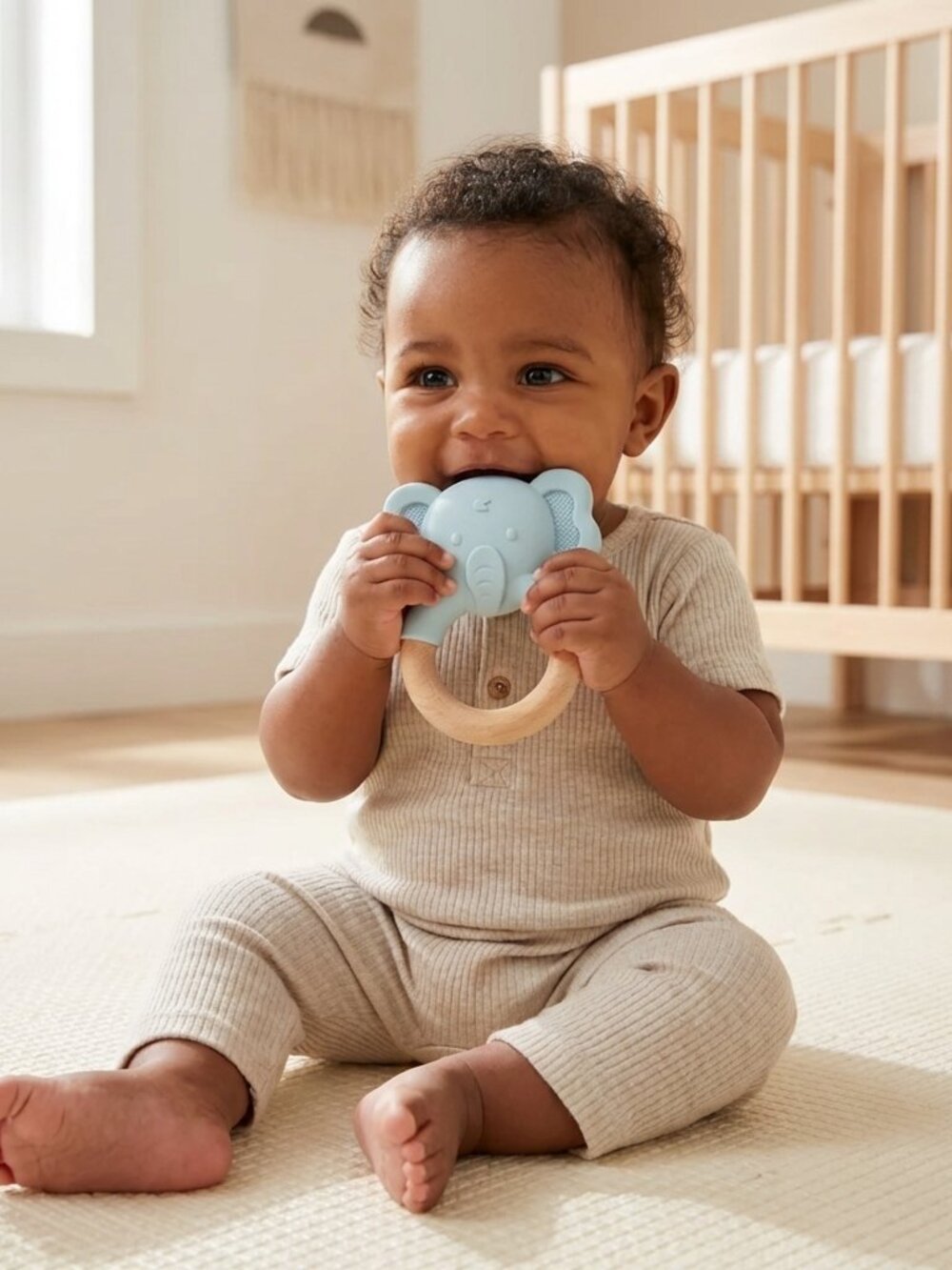 Wooden Elephant Baby Teether, Montessori Sensory Toy for Infants - Picture 2 of 11